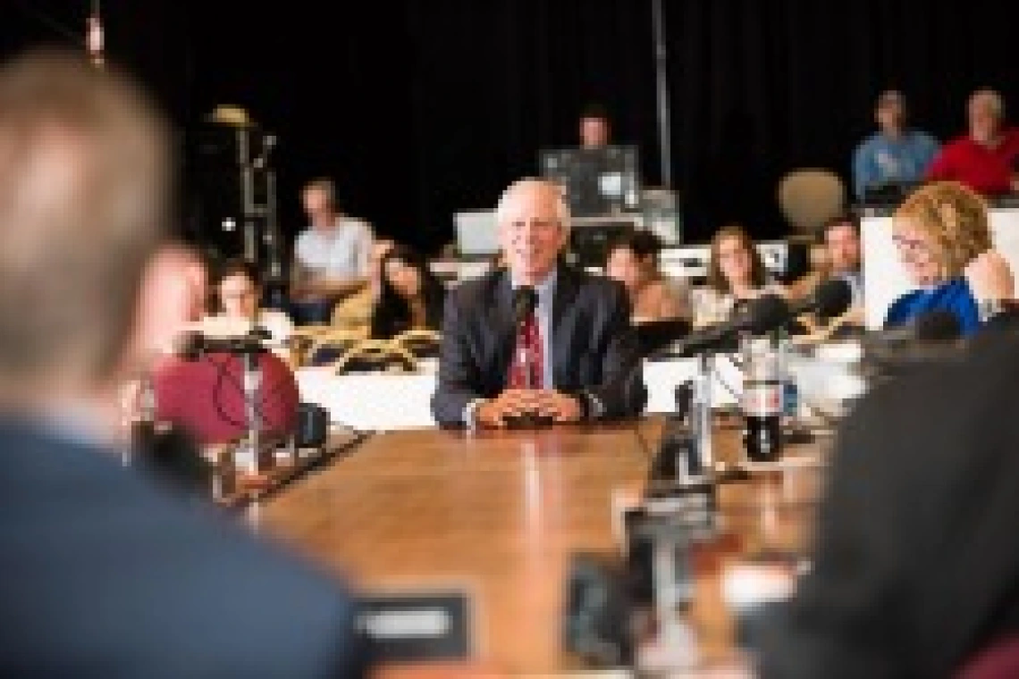 Dr. Robert C. Robbins addresses the Arizona Board of Regents, which approved a three-year contract for him as the next UA president.(Photo: Jacob Chinn)